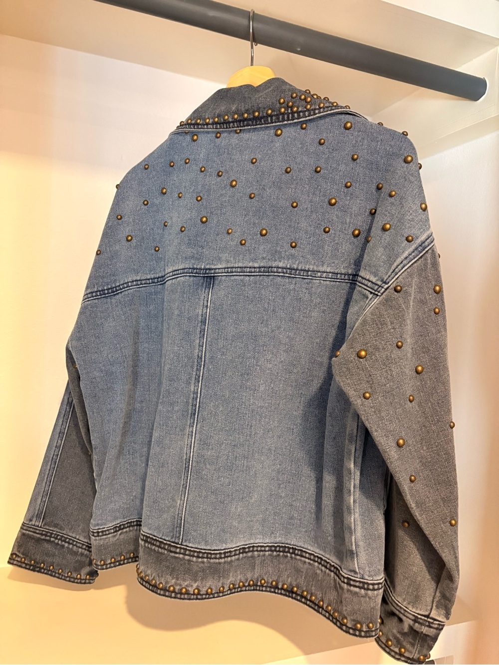 Nasty Gal Light Blue Denim Studded Moto Jacket - Picture 3 of 4